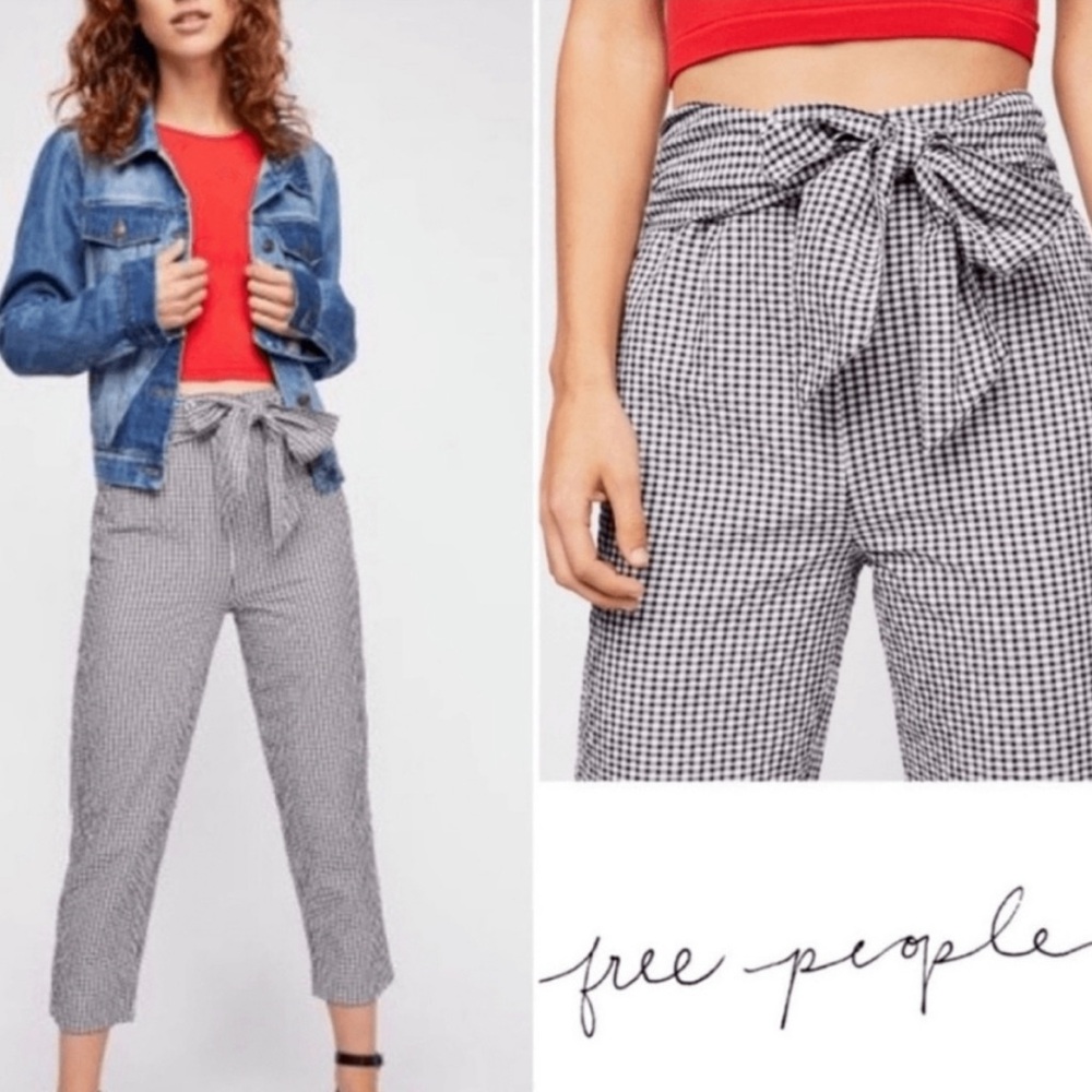 Free People Black & White Gingham Pants Size 2 High‎ Waist Tailored
